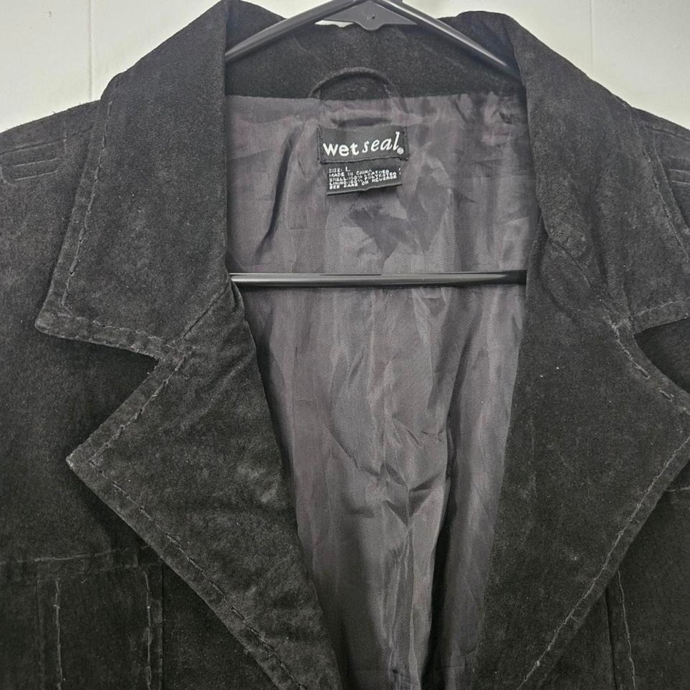 Wet Seal Leather Jacket Womens Large Black Good Suede Button Front Y2K Grunge - Picture 4 of 7
